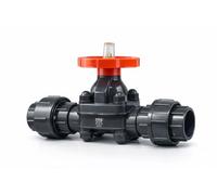 FLUXI-TECH - Vanne à Membrane + 2 Raccords Union PVC à Coller Ø40mm - Résistance Chimique jusqu’à 60°C - Indicateur de Position - Pour Piscine, Industrie, Plomberie - Lot 1