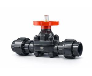 FLUXI-TECH - Vanne à Membrane + 2 Raccords Union PVC à Coller Ø50mm (DN40) - PN10, Résistance Chimique jusqu’à 60°C - Indicateur de Position - Usage Piscine & Industriel