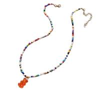 Fluxioxtna Collier ras du cou tendance en acrylique avec pendentif ours coloré et perles pour une déclaration de mode unique