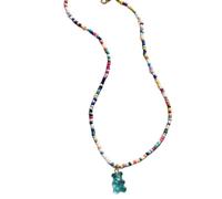 Fluxioxtna Collier ras du cou tendance en acrylique avec pendentif ours coloré et perles pour une déclaration de mode unique