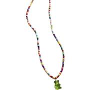 Fluxioxtna Collier ras du cou tendance en acrylique avec pendentif ours coloré et perles pour une déclaration de mode unique