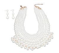Fluxioxtna Ensemble collier et boucles d'oreilles multicouches avec fausses perles - Multifonctionnel - Accessoire de mode - Cadeau pour femme et fille