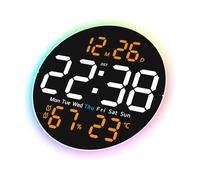 Fluxioxtna Grande horloge murale numérique de 25,4 cm avec télécommande, 2 alarmes, grand écran LED, 10 niveaux de luminosité pour le salon, les personnes âgées, cadeau