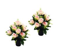 Fluxioxtna Lot de 2 roses artificielles lumineuses sans entretien pour décoration de tombe et décoration d'intérieur