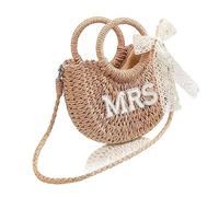 Fluxioxtna Sac à bandoulière compact en paille tissée française avec nœud en dentelle pour mariée/Mme, Mrs, Taille unique