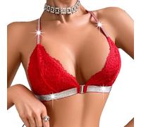 Fluxioxtna Soutien-gorge sans couture en dentelle florale pour femme Soutien-gorge triangle Bralettes Top Dos nu Soutien-gorge à fermeture avant plongeante Lingerie triangle pour femme, Rouge, XS