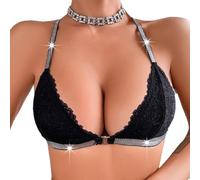 Fluxioxtna Soutien-gorge sans couture en dentelle florale pour femme Soutien-gorge triangle Bralettes Top Dos nu Soutien-gorge à fermeture avant plongeante Lingerie triangle pour femme, Noir , S