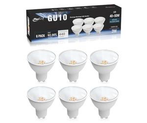 FluxTech Ampoules LED GU10 3W Équivalent 40-50W, 440LM Classe Énergétique C, 3000K Blanc Chaud, Angle 120°, Non-Dimmable, Lot de 6