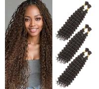 FLWAI Deep Wave Bulk Hair 18 pouces Sans Weft Boho Braids et Wavy Braiding Hair Femmes Deep Wave Curly Braiding Hair Extensions (4#, 22inch-3)