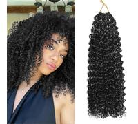 FLWAI Pre Looped Micro Kinky Curly Crochet Hair for Mini Passion Twist 8 Packs 12 Inch Kinky Twist Synthetic Wavy Curly Crochet Hair Extensions for Black Women(1B, 8packs 12inch)