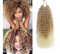 FLWAI Pre Looped Micro Kinky Curly Crochet Hair for Mini Passion Twist 8 Packs 8 Inch Kinky Twist Synthetic Wavy Curly Crochet Hair Extensions for Black Women (T27/613, 8packs 8inch)