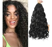 FLWAI Pre Looped Ocean Wave Crochet Hair 14 Inch 8 Packs Boho Style Hair Extensions Short Curly Crochet Hair Pre Twisted Synthetic Deep Wavy Curly Braiding Hair for Women (1B)
