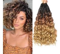 FLWAI Pre Looped Ocean Wave Crochet Hair 14 Inch 8 Packs Boho Style Hair Extensions Short Curly Crochet Hair Pre Twisted Synthetic Deep Wavy Curly Braiding Hair for Women (1B/30/27)