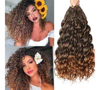 FLWAI Pre Looped Ocean Wave Crochet Hair 14 Inch 8 Packs Boho Style Hair Extensions Short Curly Crochet Hair Pre Twisted Synthetic Deep Wavy Curly Braiding Hair for Women (T30)
