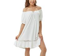 Flwydran Chemise de Nuit à Manches Courtes en Coton pour Femme - Robe de Nuit élégante Style Victorien