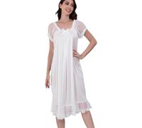Flwydran Chemise de nuit à manches courtes en satin de soie pour femme, robe de nuit victorienne rose grande taille, ecru, S