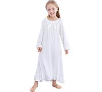 Flwydran Chemise de nuit à manches longues pour fille - Doux - Pour la famille, Blanc 2., 6-7 ans