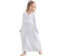 Flwydran Chemise de Nuit Enfant,Pyjama pour Fille 3-13ans Robe de Nuit à Manches Longues en Dentelle en Coton pour Enfant