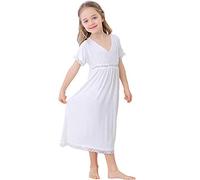 Flwydran Chemise de Nuit Enfant,Pyjama pour Fille 3-13ans Robe de Nuit à Manches Longues en Dentelle en Coton pour Enfant