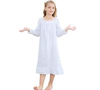 Flwydran Chemise de Nuit Fille 3-12ans Coton Robe de Nuit Bain à Manches Courtes Manches Longues
