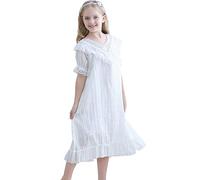 Flwydran Chemise de nuit princesse en coton pour filles, pyjamas pour enfants de 3 à 12 ans, 5-6 ans