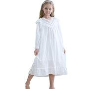 Flwydran Chemise de nuit princesse en coton pour filles, pyjamas pour enfants de 3 à 12 ans, Blanc., 5-6 ans