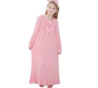 Flwydran Chemises de nuit pour filles à manches longues, Pyjamas doux de la famille, Chemise de nuit longue, Vêtements de nuit, Rose (rose 2), 6-7 ans