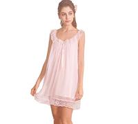 Flwydran Femme Pyjama Sexy Chemise de Nuit Longue Dentelle Rond Chemise de Nuit