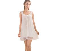 Flwydran Femme Pyjama Sexy Chemise de Nuit Longue Dentelle Rond Chemise de Nuit