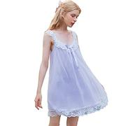 Flwydran Femme Pyjama Sexy Chemise de Nuit Longue Dentelle Rond Chemise de Nuit