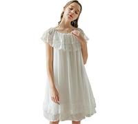 Flwydran Femmes Coton Chemise De Nuit Chemise De Nuit À Dentelle Style sans Manches Victorien Vintage Nuisette Sweet Loose Confort Longue Jupe Vêtements De Nuit