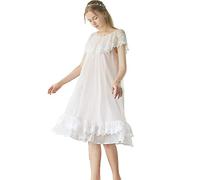 Flwydran Femmes Coton Chemise De Nuit Chemise De Nuit À Dentelle Style sans Manches Victorien Vintage Nuisette Sweet Loose Confort Longue Jupe Vêtements De Nuit