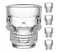 FLX Lot de 4 verres à shot en forme de tête de mort avec bec verseur - Verre transparent - Passe au congélateur - 50 ml