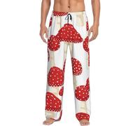 Fly Agaric Pantalon de pyjama en forme de champignons rouges avec poches, Noir , XXL