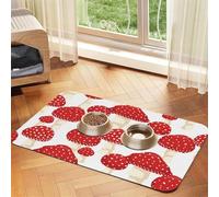 Fly Agaric Red Mushrooms Pattern,Waterproof Pet Feeding Mat,PU Leather Placemats for Cat Dog Water Bowl,Food Mats,30x45cm