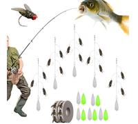 Fly Fishing Bait, Multi-Hook Artificial Fly Fishing Lure Set, with 2 Throwing Aids, Hook Soft Bait Add Fish Attractant Gear Freshwater, for All Kinds of Fish (3 Hooks,5pcs)