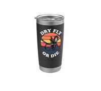 Fly Fishing Dry Fly Or Die Retro Sunset Angler Design Gobelet isotherme en acier inoxydable double paroi