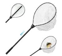Fly Fishing Net Telescopic 23 to 37 in Aluminum Alloy Landing Net Teardrop-Shaped Escape-Proof Lightweight Portable Mesh Folding Trout for Catching Or Releasing (Black)