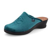 Fly Flot Femme Ciabatta Donna Microfibra Con Ricamo, Sottopiede Imbottito Pelle, Suola in Poliuretano Piumatec 5cm Mule, Émeraude, 37 EU