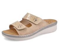 Fly Flot Femme Ciabatte Donna Con Doppia Fascia A Strappo Regolabile, Sottopiede in Pelle Estraibile Antishock Multiprise, Beige, 39 EU