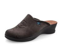 Fly Flot Sandales femme en microfibre avec broderie, semelle intérieure rembourrée en cuir, semelle en polyuréthane Piumatec 5 cm, anthracite, 38 EU