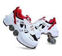 FLY FLU Chaussures à roulettes,Patins A roulettes Reglables, Rollers en Ligne pour Enfants,Quatre Roues Fille Chaussures À roulettes, Deform Wheels Skates Kick Roller Shoe,White-EU38=UK5.5