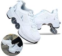 FLY FLU Chaussures A roulettes,Rétractables Patins à roulettes, Enfants Chaussures à roulettes, Chaussures Baskets, Double Roue Sports Plein Air Cross Formateurs Gymnastique,White-40