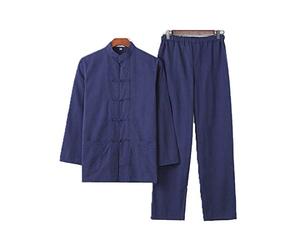 FLY FLU Tai Chi Uniforme Costume Pour Hommes - Chinois Traditionnel Art Martial Wing Chun Shaolin Kung Fu Veste Vêtements De Formation -Vêtements Chinois,Navy-180cm