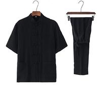 FLY FLU Tai Chi Uniforme Lin - Arts Martiaux Ensembles Chinois Traditionnel Hommes Femmes Vêtements Shaolin Kung Fu Wing Chun Taekwondo Coton Vêtements D'entraînement,Black-XXL