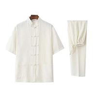 FLY FLU Tai Chi Uniforme Lin - Arts Martiaux Ensembles Chinois Traditionnel Hommes Femmes Vêtements Shaolin Kung Fu Wing Chun Taekwondo Coton Vêtements D'entraînement,White-M