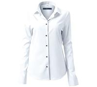 FLY HAWK Chemisier Femme à Manches Longues - Blouse Casual Fermeture à Boutons Slim Fit Élégant en Fibre de Bambou - Chemise Idéale pour Bureau/Travail/Entretien d’embauche, Blanco2, 44