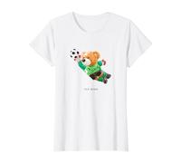 Fly High, Save, Cool Teddy Bear Goal Keeper Playing Soccer T-Shirt Graphique avec Valeur, Femme, Blanc, M