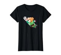Fly High, Save, Cool Teddy Bear Goal Keeper Playing Soccer T-Shirt Graphique avec Valeur, Femme, Noir, M