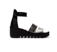 Fly London Femmes BONO290FLY Argent Noir Idra Cuir Sandales Talons